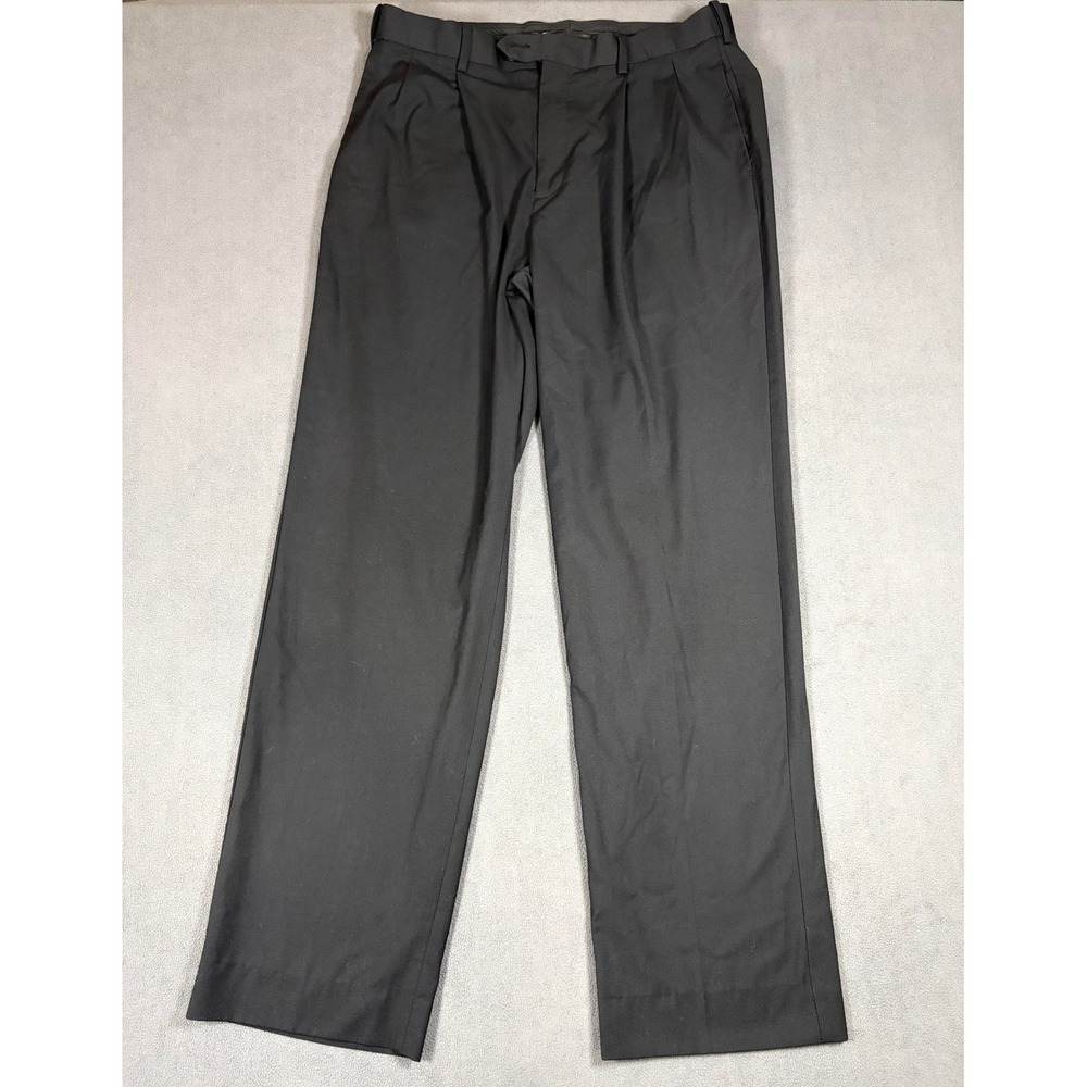Savane Dress Pants Mens 34x32 Black Pleated Front Solid Polyester Rayon
